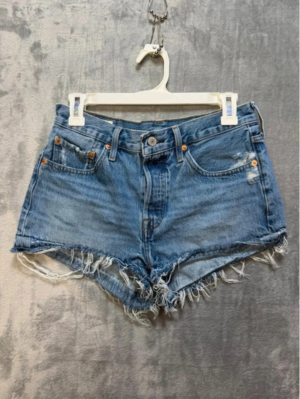 Levis Premium 501 Original High Rise Cut Off Denim Shorts Medium Wash Size W27